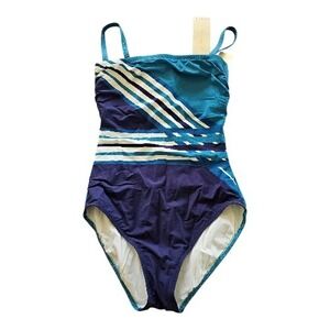 Gottex Essentials NWT One piece Striped Sporty Blue Swimming suit sz 6